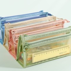 笔袋透明网纱文具袋学生考试25新款笔盒加厚便携资料袋双层大容量
