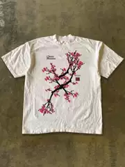 250g Heavy Cotton! American Oversize Peach Blossom Tree Vintage Print Couple Women's Loose Short-Sleeved T-Shirt for Men