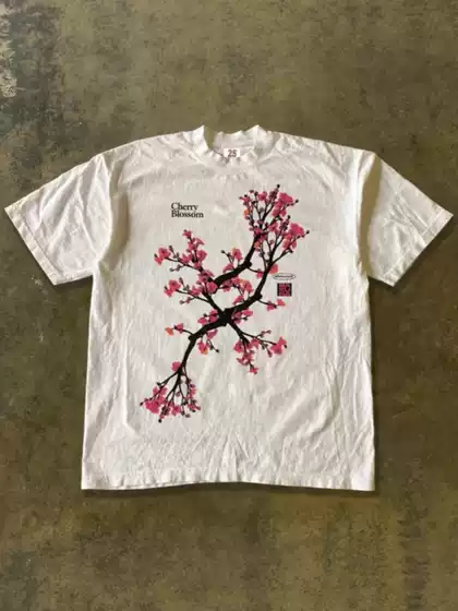250g Heavy Cotton! American Oversize Peach Blossom Tree Vintage Print Couple Women's Loose Short-Sleeved T-Shirt for Men