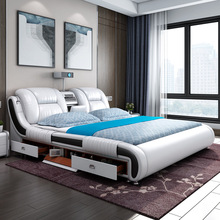 多功能真皮床1.8米双人床 现代简约智能时尚家具床1.5M  厂家批发