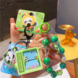 2024年新款卡通熊猫跳舞图片动画翻翻机钥匙扣手机链串珠手腕挂绳