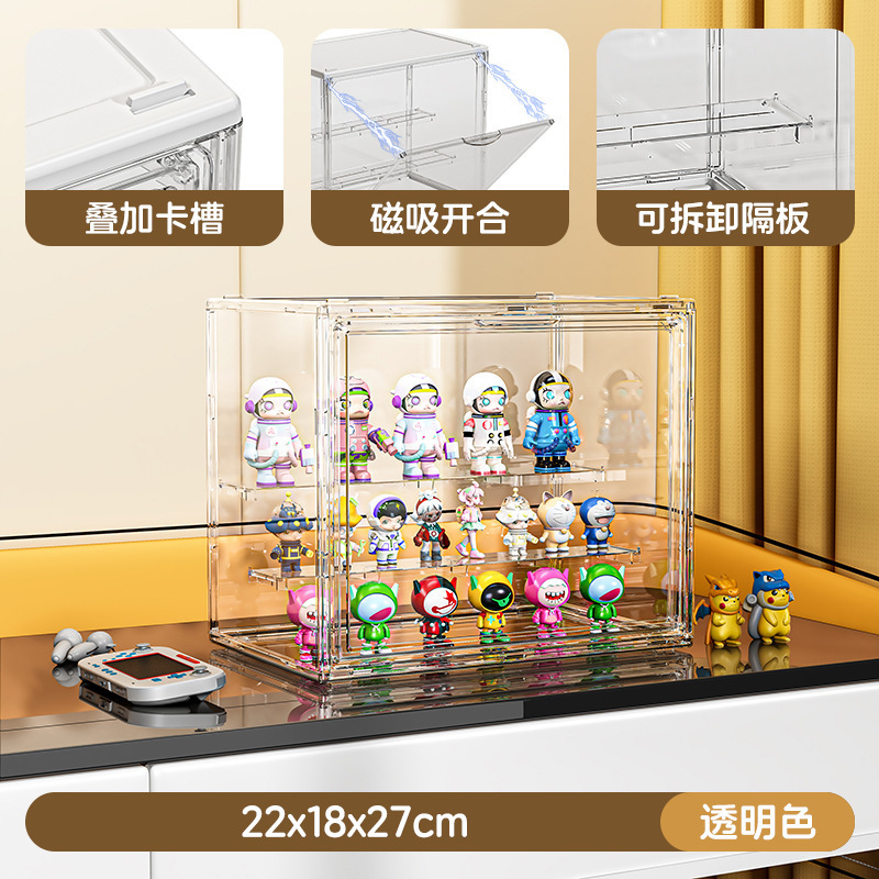 泡泡盲盒玩具收纳展示透明防尘收纳盒阶梯手办模型阶梯带格展示架|undefined