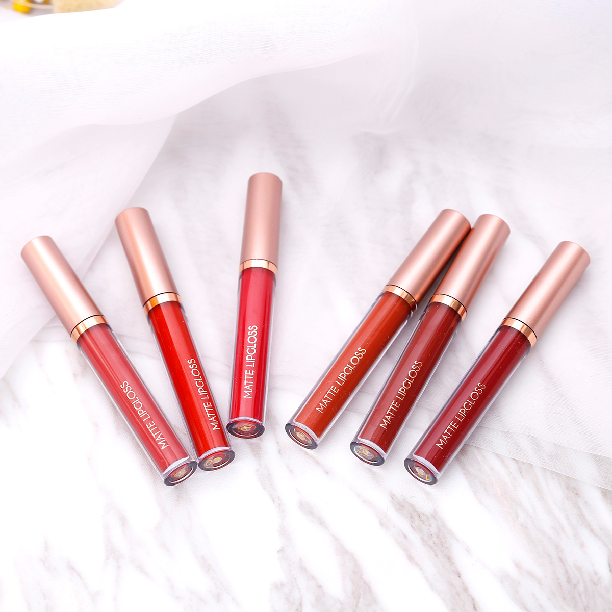 6-piece red matte lipstick set, liquid lipstick, waterproof, non-stick cup, lip gloss, velvet lip gloss, cross-border undefined