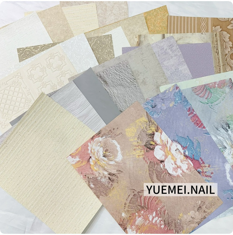European-style vintage peony flower gilded oil painting floral stripes cement pattern color scheme nail art photo prop background paper material