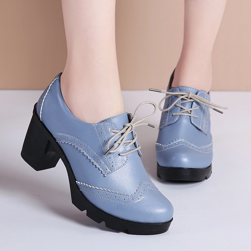 British-style women's ankle boots, brogue shoes with chunky heels, lace-up thick-soled single shoes, spring and autumn versatile Oxford professional shoes British-style women's ankle boots, brogue shoes with chunky heels, lace-up thick-soled single shoes, spring and autumn versatile Oxford professional shoes