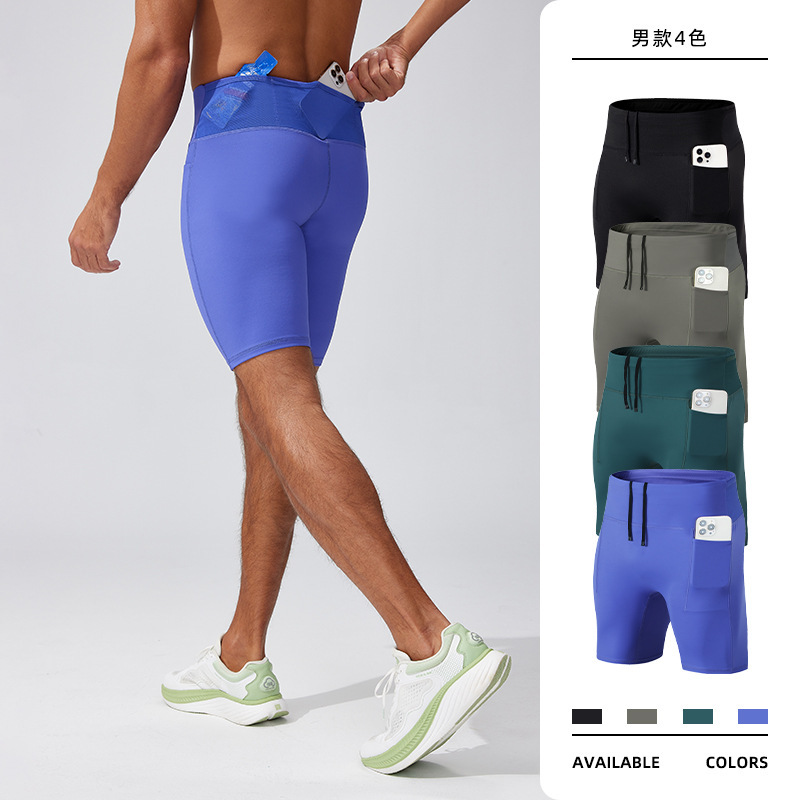 New Men's Compression Shorts for Professional Sports, Marathon Running, with Pockets, Fitness, Yoga, and Cycling Shorts