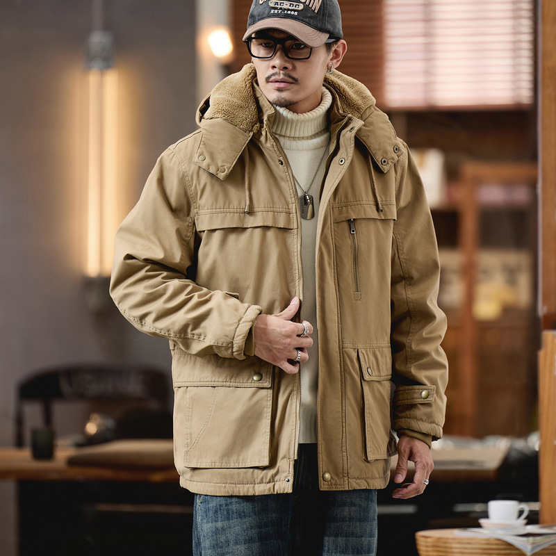 Fengshe Men's Clothing / American Retro Jacket for Men, New Autumn and Winter Style, Fleece-Lined, Thickened, Fashionable and Stylish Cotton Coat Fengshe Men's Clothing / American Retro Jacket for Men, New Autumn and Winter Style, Fleece-Lined, Thickened, Fashionable and Stylish Cotton Coat