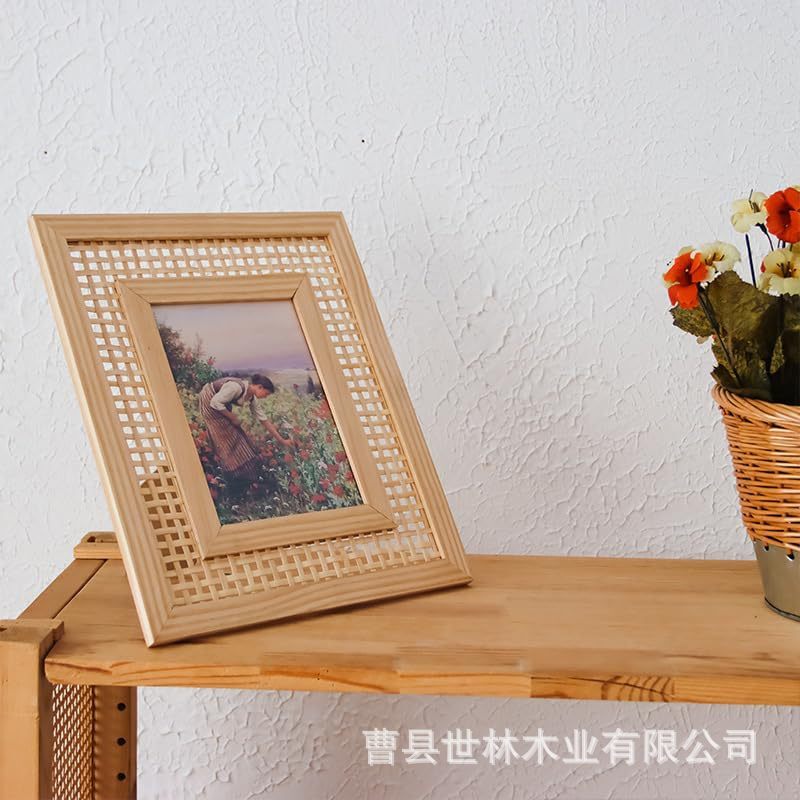 Cross-Border Rectangular Solid Wood Rattan Woven Photo Frame Desktop Commemorative B&B Hotel Wifi Connection Display Wooden Ornaments