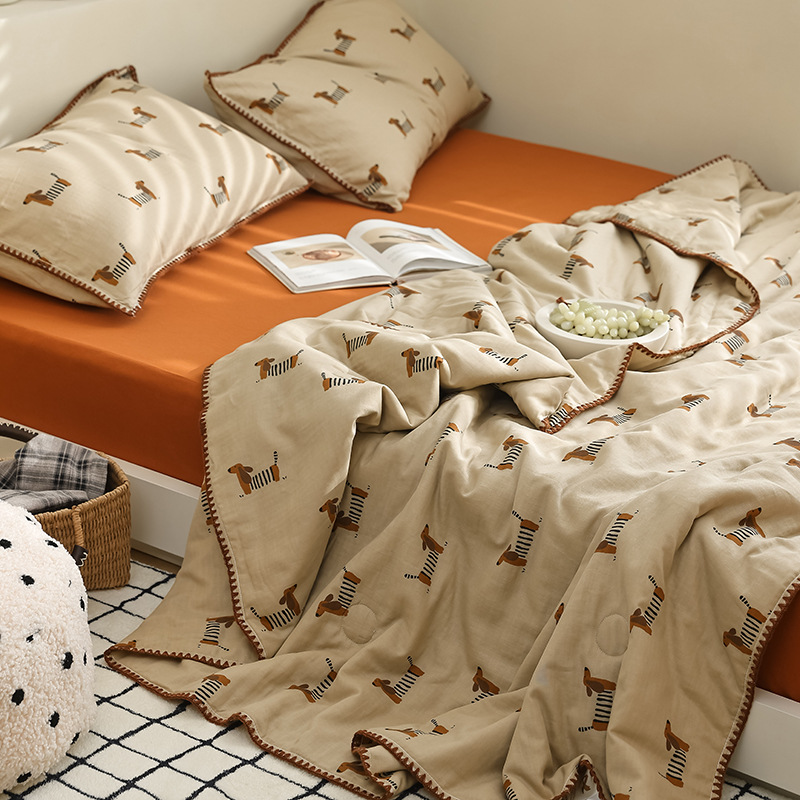 Edredón fresco de verano de fibra de soja de algodón, juego de cuatro piezas de algodón puro para el hogar, edredón de verano lavable a máquina, aire acondicionado individual, edredón fino