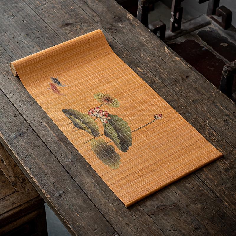 Bamboo Chinese style printing Bamboo mat Buddhist mood Bamboo Bamboo Placemats Kungfu Online tea set parts household Table flag