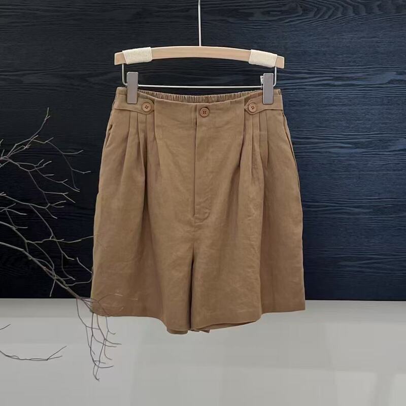 Summer Thin High-Waisted Pure Linen Shorts for Women, Loose, Slim and Versatile Linen Straight Pants, Tall Linen Casual Pants