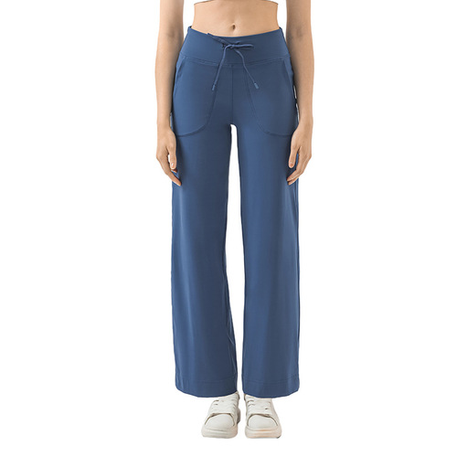 Cross-border new double 6 nylon yarn high-waist straight pants loose and comfortable belt elastic sports and leisure yoga pants for women