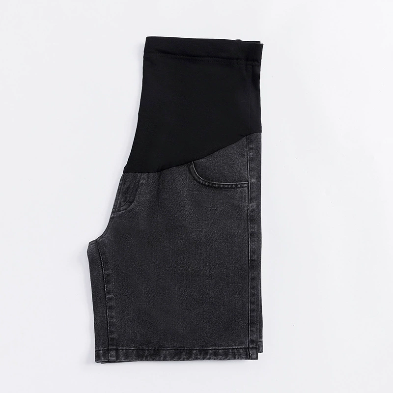 Maternity denim shorts, belly support panel, loose oversized fit