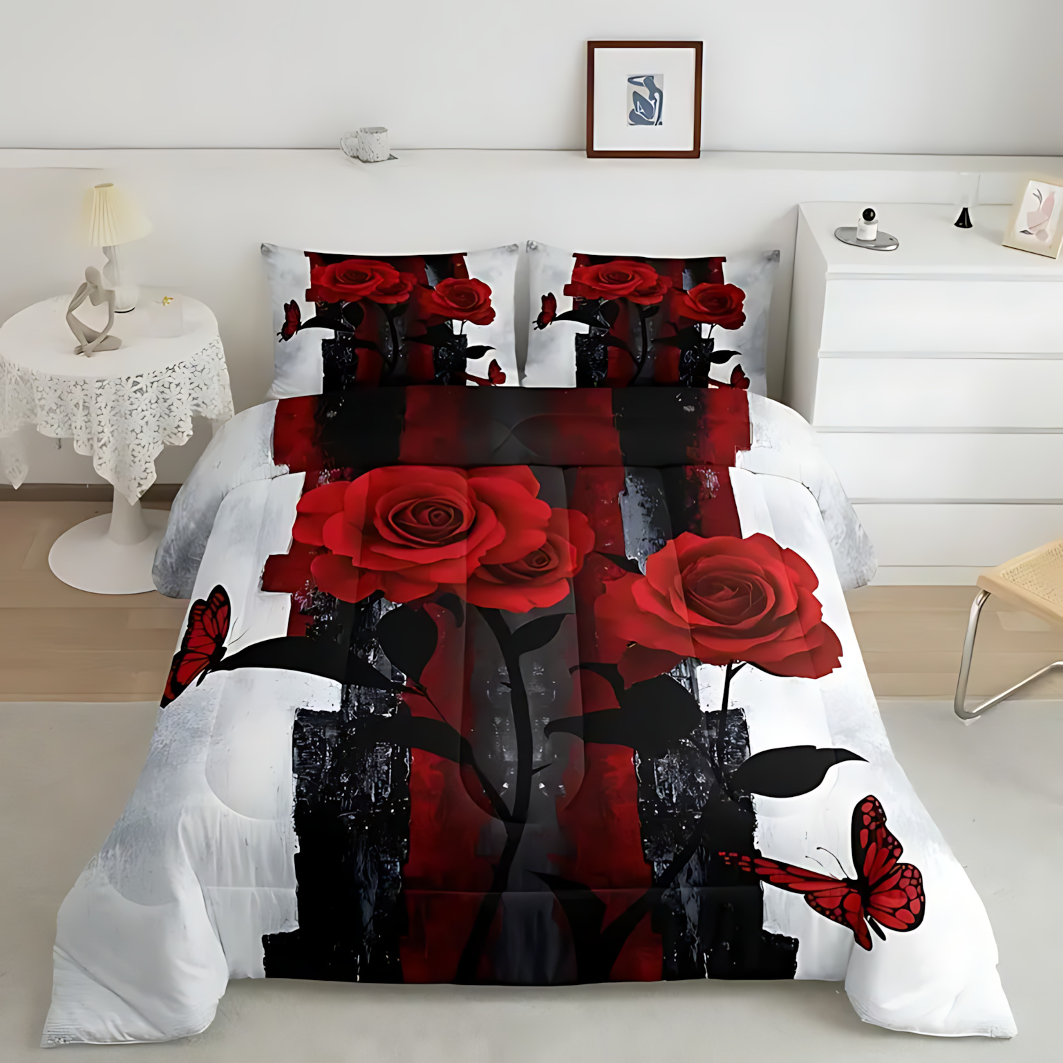 TEMU / JIT transfronterizo textil casero multicolor rosa impresión digital 3D 180gms edredón almohada conjunto de ropa de cama