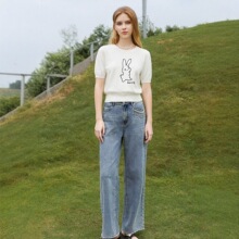 一手货源【喜友友】品牌专柜撤柜！简约兔子显瘦短袖针织衫女25夏