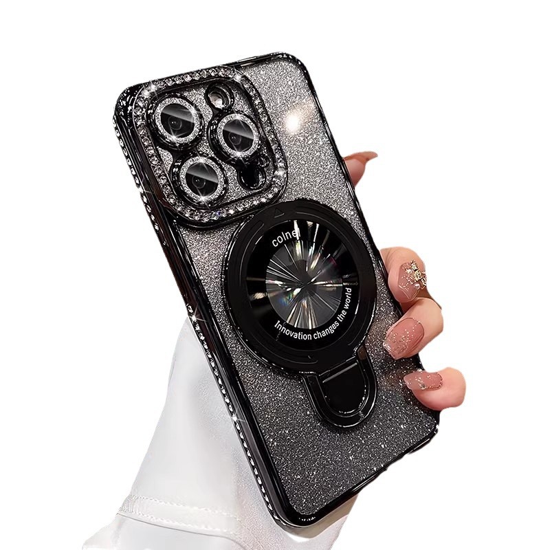 Aplicable a Apple 16 ProMax galvanizado polvo de brillo de lujo diamante de alta calidad caso de teléfono iphone 17 soporte de succión