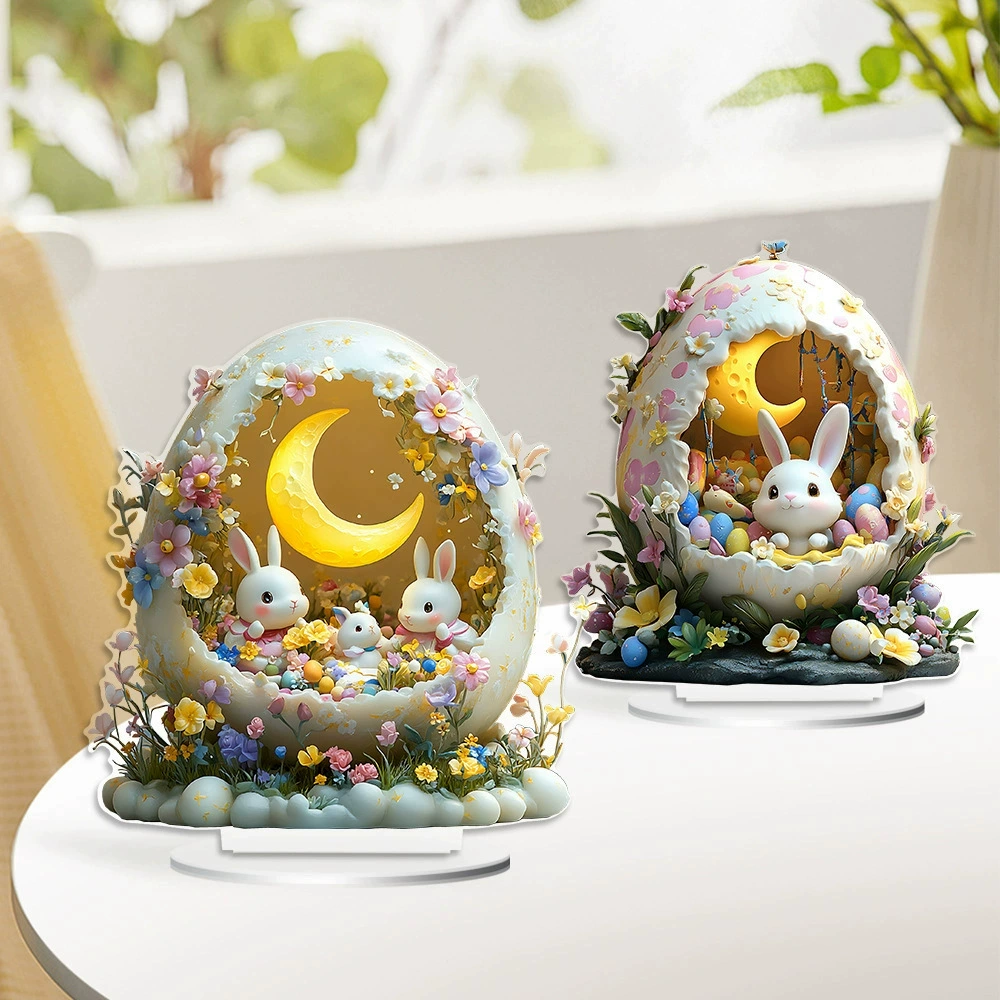 Пасхальный 3D визуальный кролик яйца Акрил настольный стол праздничный декоративный мультяшный орнамент