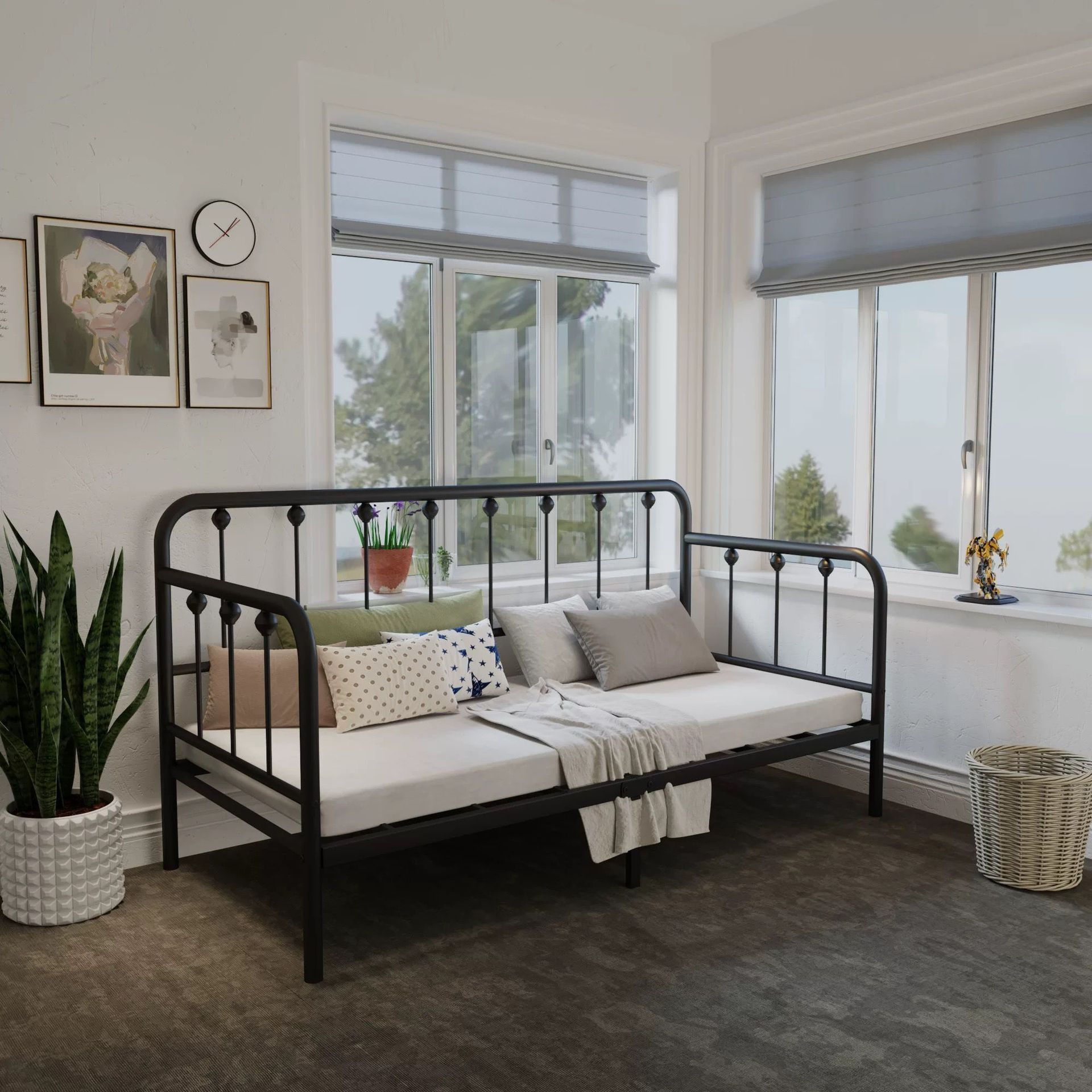 European-Style Wrought Iron Sofa Bed, Simple and Modern, Multifunctional Single Sofa Bed for Sitting and Sleeping, Adult Bed and Breakfast Lunch Break Bed