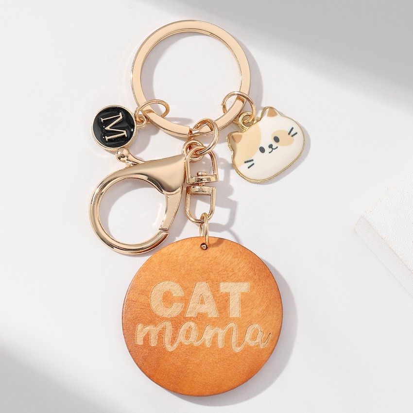 16g Weight Keychain Classification 1 Piece Quantity Casual, Holiday, Daily Occasion Wood Material Mother'S Day Festival Letter, Cat Pattern Unisex Gender Cute Style 1 Piece Letter Cat Keychain Wood Mother'S Day Unisex Cute Keychain 10