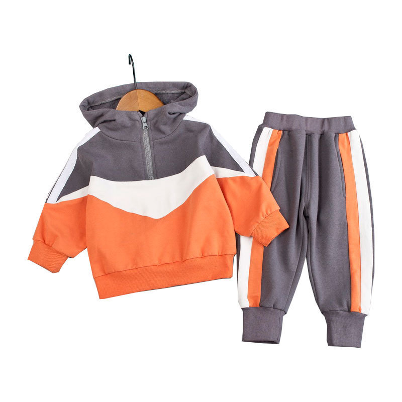 新しい春と秋の子供スーツ子供服フード付き長袖スウェットシャツスプライスジッパープルオーバーレギンスズボン 2 枚|undefined