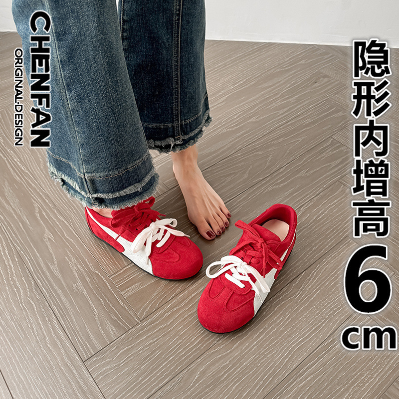 Inner Height 6cm Genuine Leather All-match Sports Training Shoes Women's 2025 New Retro Round Toe Forrest Gump Racing Casual Shoes
