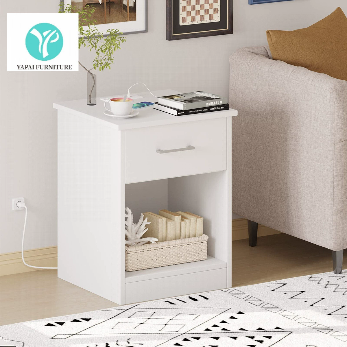 Панельная мебель Amazon для трансграничных поставок: прикроватная тумбочка для спальни с USB-интерфейсом, простая оптовая продажа от производителя.