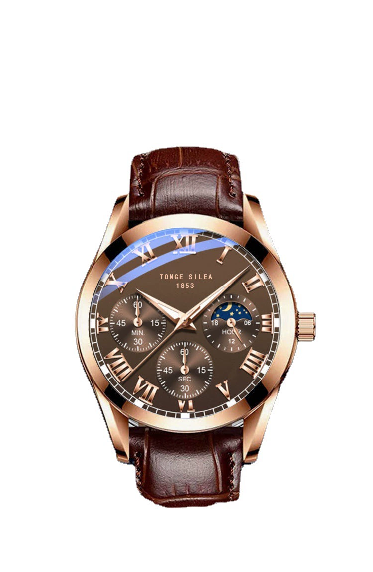 Men's watch, waterproof watch strap, dial for leisure, genuine leather, simple and elegant design, wholesale