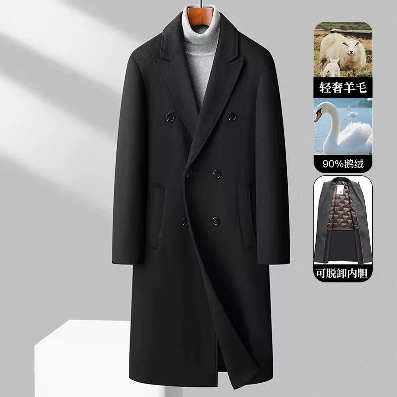Осенний и зимний новый мужской шерстяной шерстяной шерстяной пальто длинный двубортный