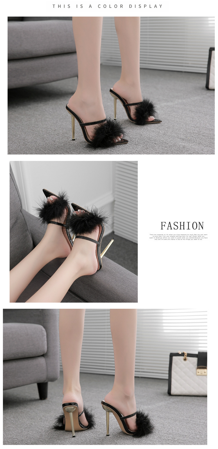 furry pointed toe high heel sandals NSSZY117367