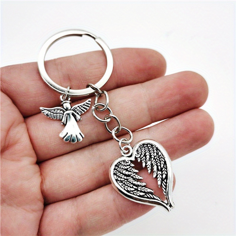 Fashion Guardian Angel Heart Shaped Wings Keychain Women's Handbag Car Hanging Key Chain Jewelry Gift
