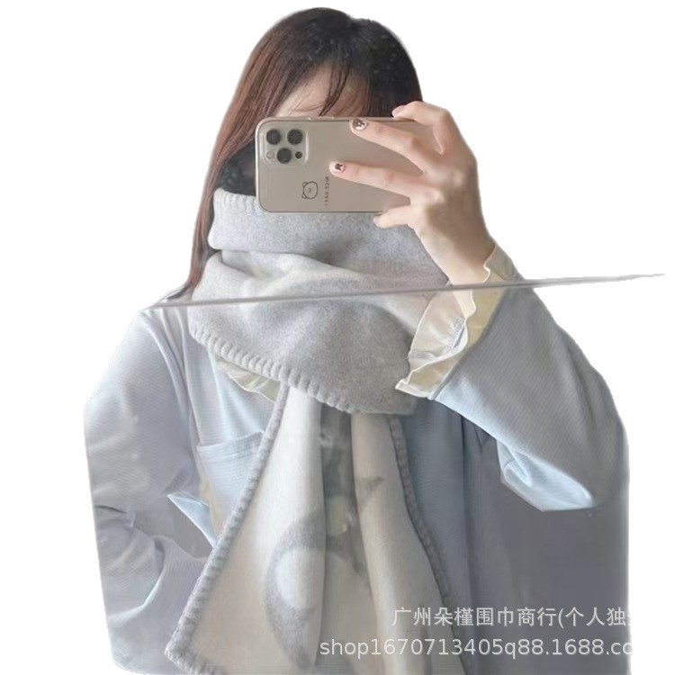 秋冬新款老花双面字母披肩时尚百搭两用咖啡色羊毛围巾女羊绒长款|undefined