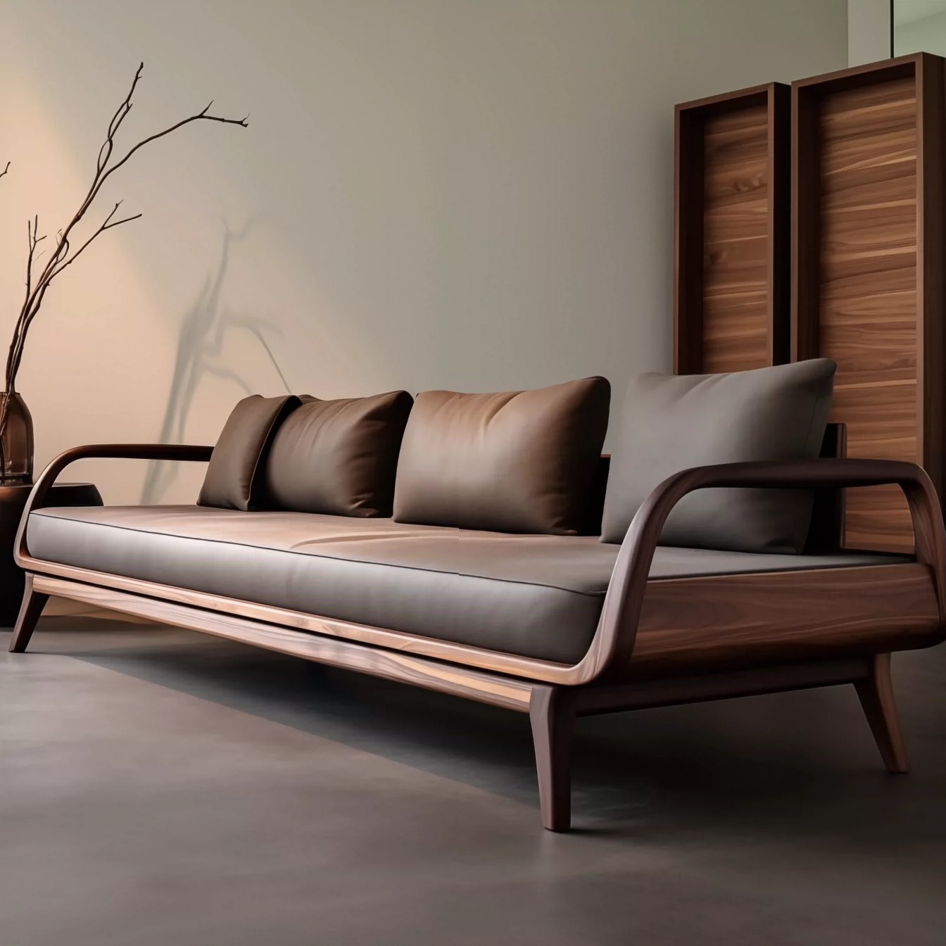 现代轻奢黑胡桃木皮艺沙发新中式极简实木小户型客厅书房茶室家具