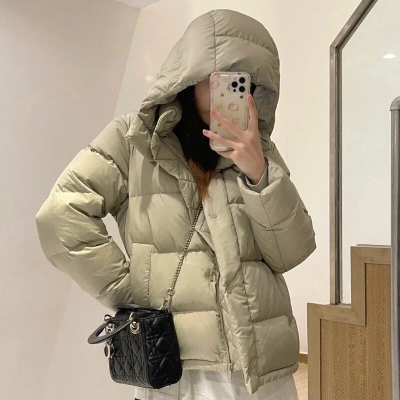 [New Arrival] Winter Five-Panel White Duck down Yoga Jacket, Warm Hooded Sports down Coat for Women with Waist Drawstring