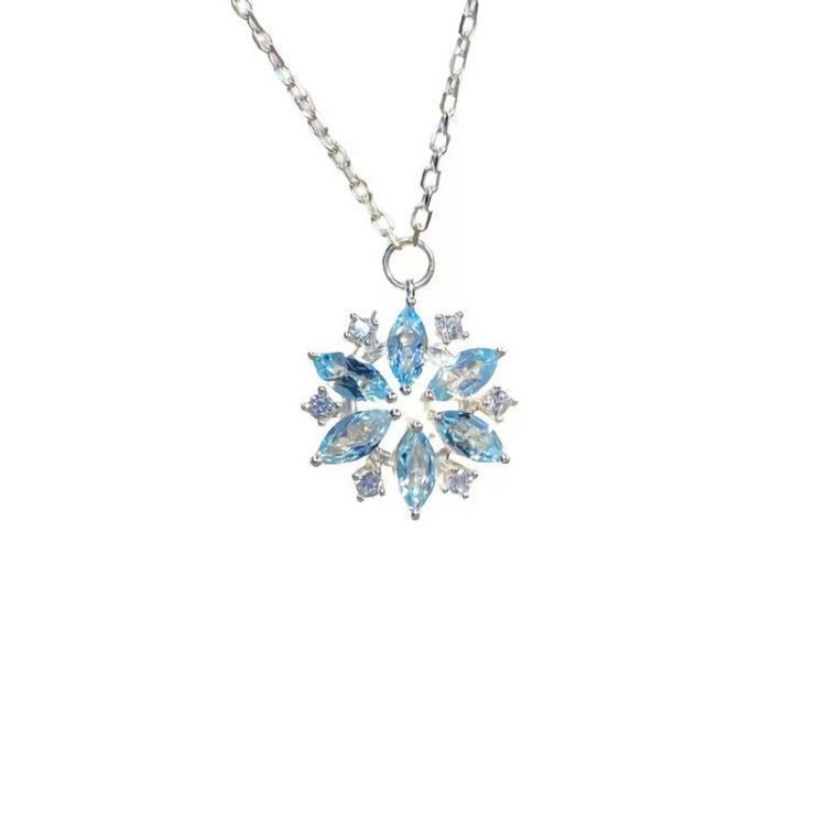 秋冬の新型フラッシュダイヤモンドの空色の雪の花のネックレスの女性の軽い豪華な大衆はドリルのネックレスのクリスマスの誕生日のプレゼントを設計します。|undefined