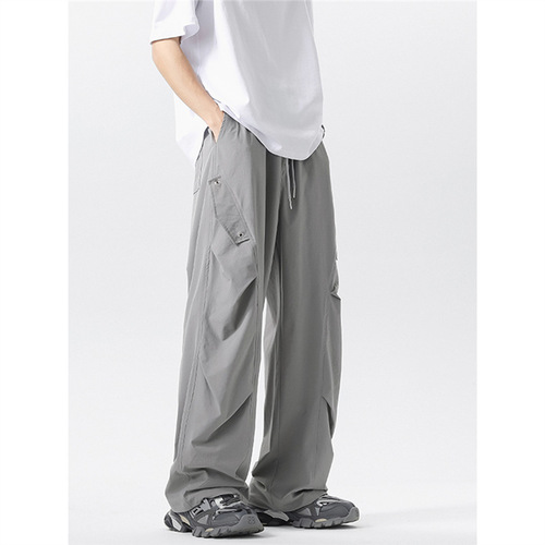 Pure Color Work Pants for Men Spring and Autumn American Street Fashion Brand Loose Straight Leg Parachute Casual Long Pants