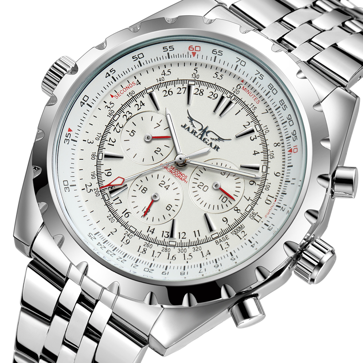 JAG6905M4S1 nuevo mecánico automático de seis pines correa de acero de moda reloj personalizado a prueba de agua de los hombres