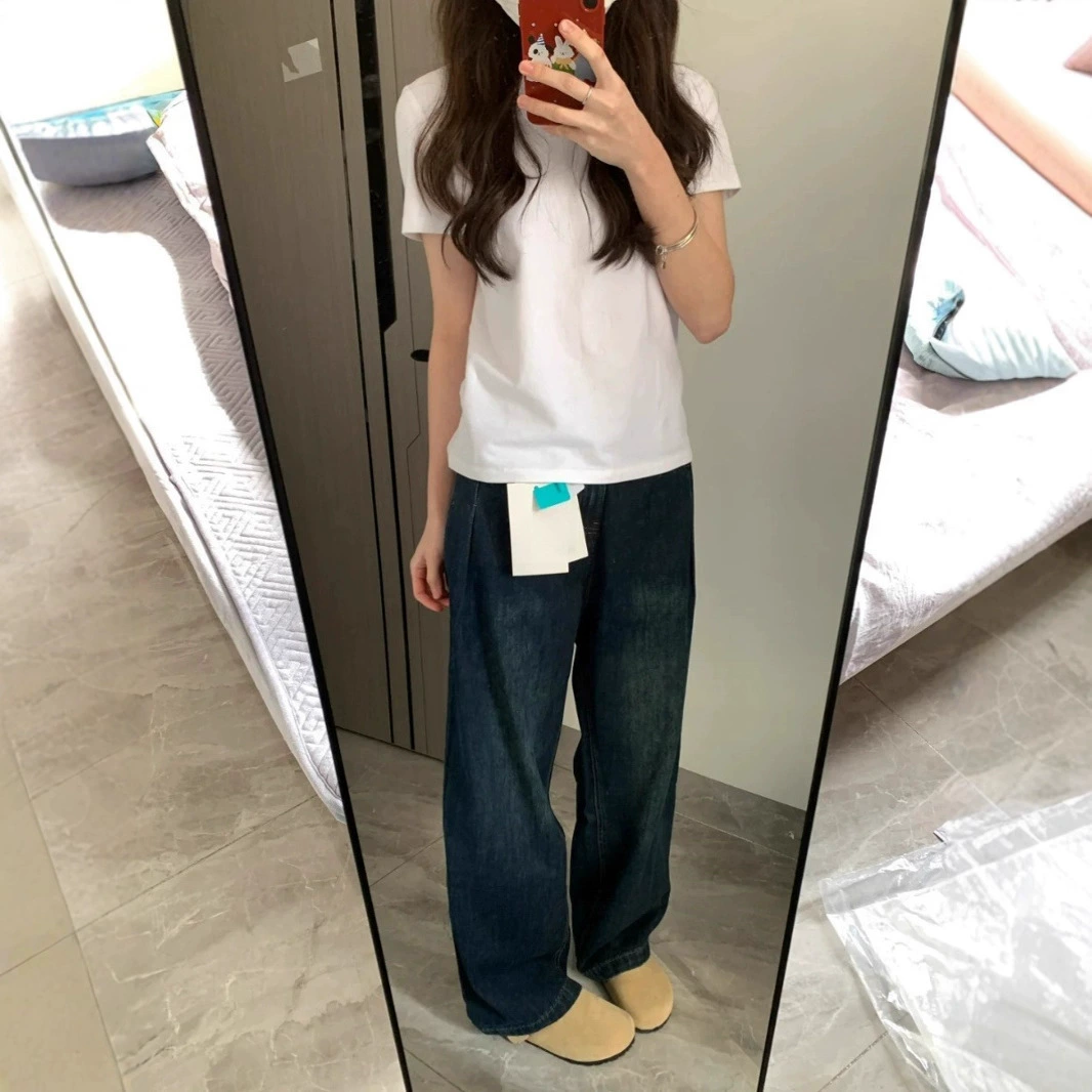 Летний тонкий универсальный повседневный топ INS, женская белая футболка с обычными плечами, хлопковая свободная футболка с короткими рукавами больших размеров