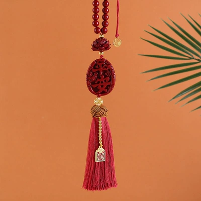 New Beaded Cinnabar Safety Car Car hanging - peaceful-big-lotus-bead-chain-coffee-hat-tassel-car-hanger