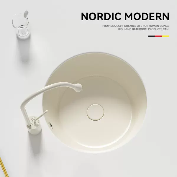 Cream-style round under-counter sink, embedded ceramic washbasin for small-sized bathrooms, balconies, and home use
