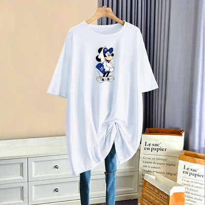 Mickey sweater-pure cotton leisure time Easy Large M200 Short sleeved Mid length version T-shirts jacket