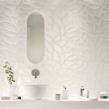 北欧卫生间墙砖300x600简约白色厨房阳台瓷砖立体艺术树叶釉面砖