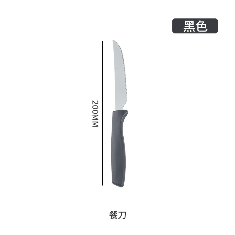 410 cubiertos de acero inoxidable cuchillos y tenedores cucharas transfronterizas Brasil cola plana cola inclinada mango de plástico 24PCS fábrica al por mayor