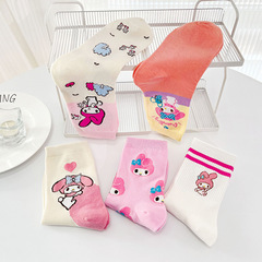 小狗少女襪子女日系卡通粉色棉中筒女襪可愛大耳狗長筒襪春秋冬