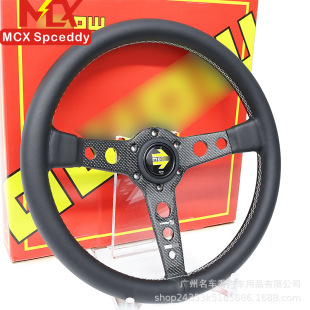 Cross-Border 14inch New Modified Steering Wheel Dry Carbon Fiber Bracket Leather Flat Competitive Racing Steering Wheel