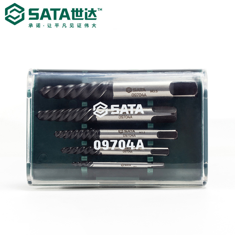SATA世达工具5件手动粗牙取出器09704A丝攻丝锥夹头取断螺丝套装