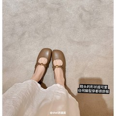 【葡萄妈同款】超软小金球~褶皱羊皮平底芭蕾玛丽珍单鞋女奶奶鞋