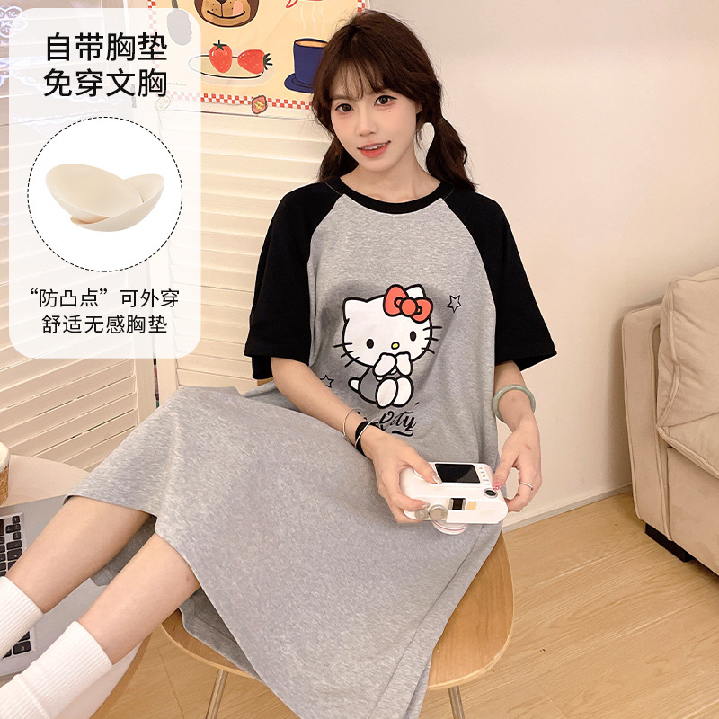 2025 nuevo HelloKitty con cojín de pecho pijama de verano de algodón de dibujos animados lindos pijamas casera ropa casera