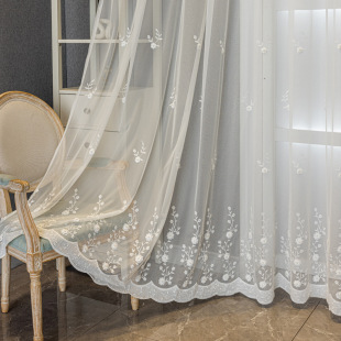 Embossed beaded embroidered window screen transparent curtain petals living room bedroom dining room study all-match finished gauze curtain manufacturer