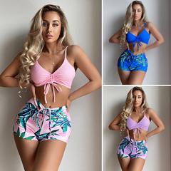 2023 European and American sexy printed split high-waisted square-angle slim swimsuit bikini cross-border foreign trade bikini