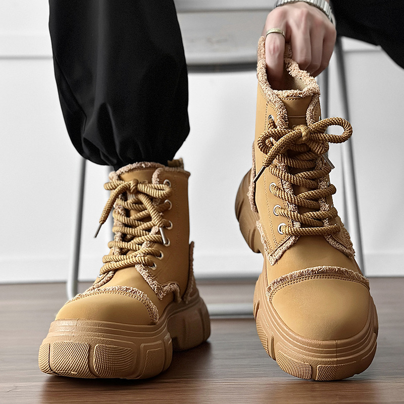 Men's Martin Boots Leather Work Boots High Top Motorcycle Style_voghion.com